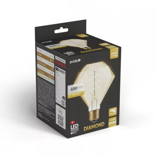 Avide LED Jumbo Filament Diamond Amber 4.9W E27 2200K Fényerőszabályzós