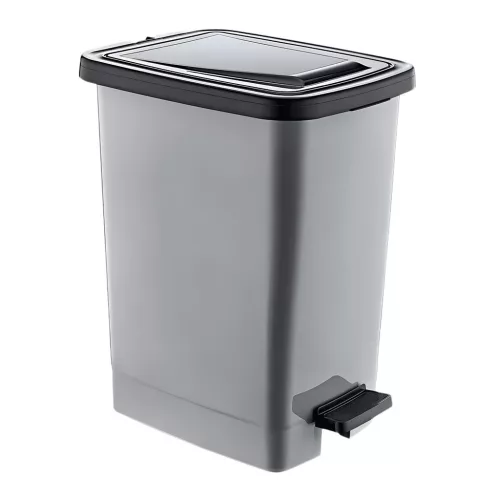 Slim Műanyag pedálos szemetes, ezüst/szürke, belső vödörrel 15L