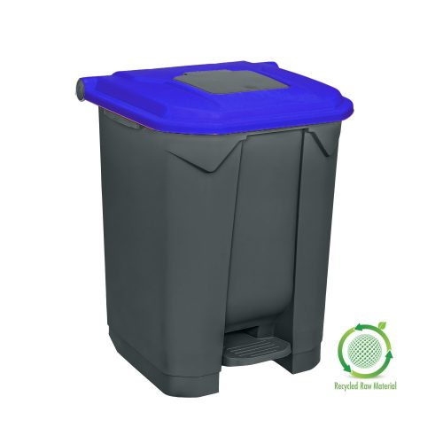 Planet Szelektív hulladékgyűjtő konténer, műanyag, pedálos, antracit, kék, 50L