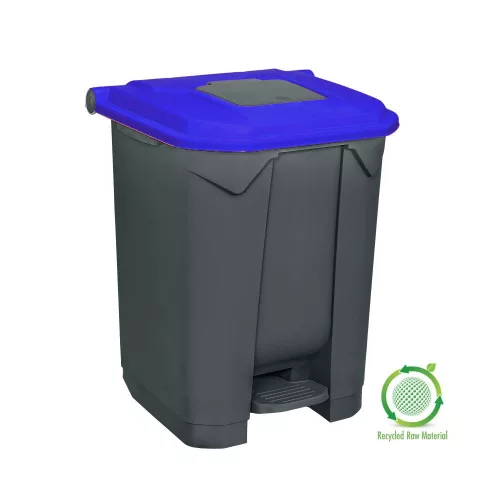 Planet Szelektív hulladékgyűjtő konténer, műanyag, pedálos, antracit, kék, 50L