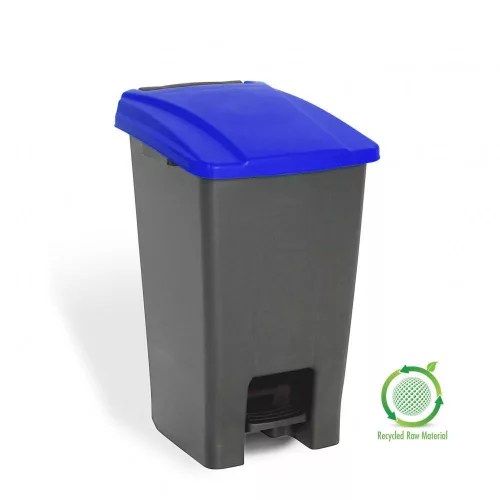 Planet Szelektív hulladékgyűjtő konténer, műanyag, pedálos, antracit/kék, 70L
