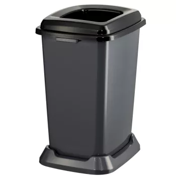   Planet Szelektív hulladékgyűjtő konténer, műanyag, nyitott fedeles, fekete, 50L