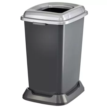   Planet Szelektív hulladékgyűjtő konténer, műanyag, nyitott fedeles, fém színű, 50L