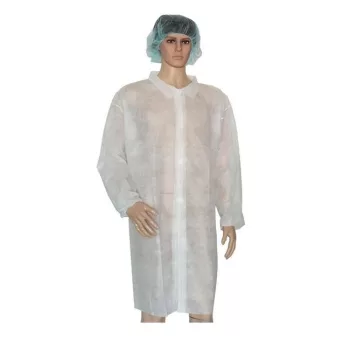  Látogató köpeny egyszerhasználatos PP zipzáros fehér 100x70cm, 24g, L